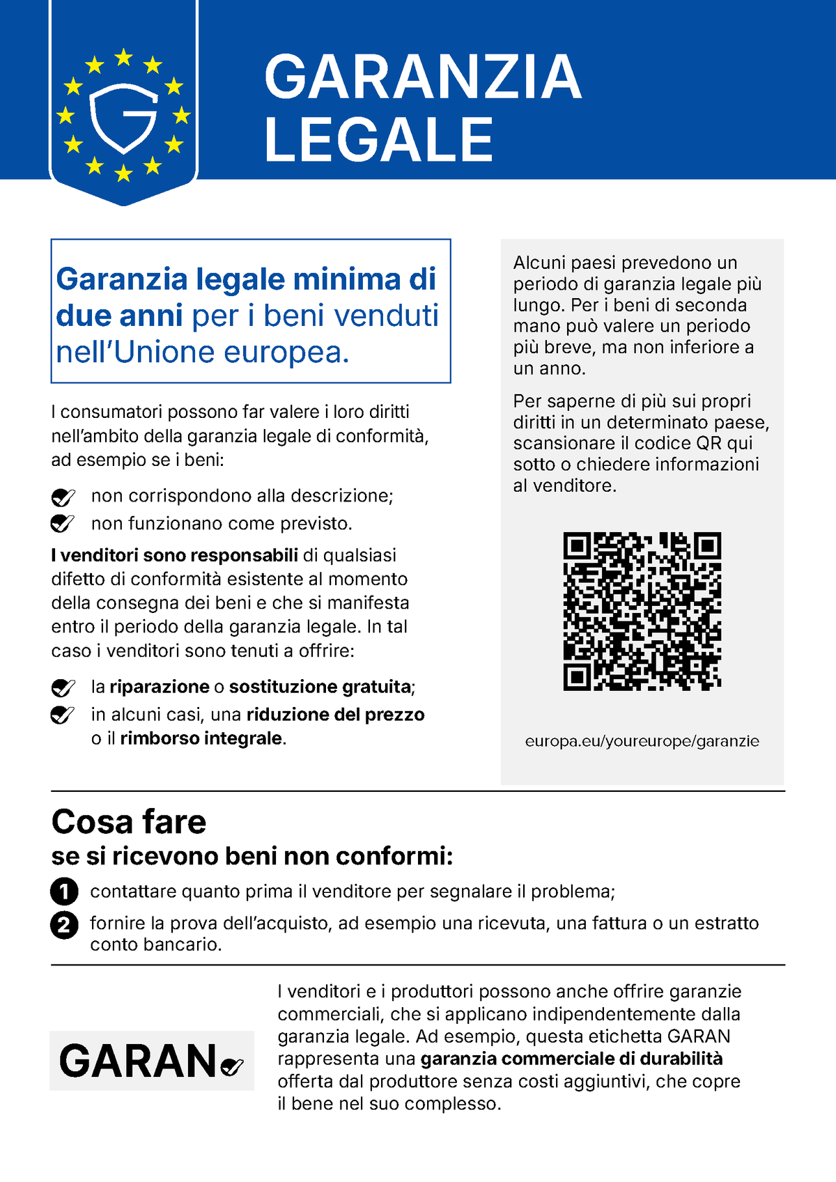 Informazioni sulla garanzia legale nell’UE